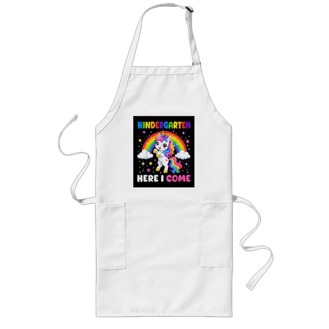  Kindergarten Here I Come Unicorn Back to School Long Apron (Front)