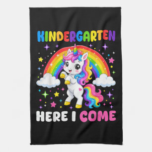 Kindergarten Here I Come Unicorn Back to School Tea Towel
