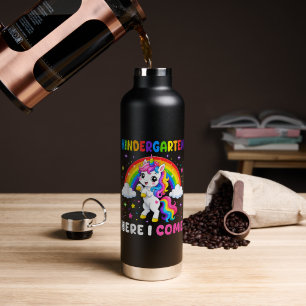 Kindergarten Here I Come Unicorn Back to School Water Bottle