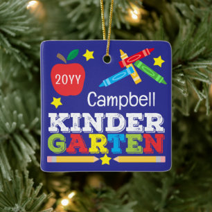 Kindergarten Keepsake Purple Colourful Kids Photo Ceramic Ornament