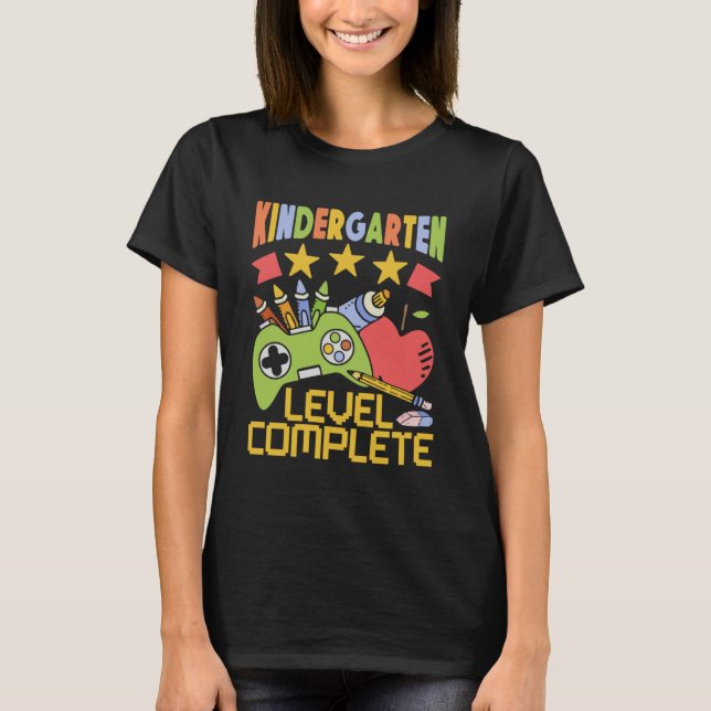 Kindergarten Level Complete Gaming Kids Learning V T-Shirt (Front)
