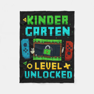 Kindergarten Level Unlocked Ck To School Pixel Art Fleece Blanket