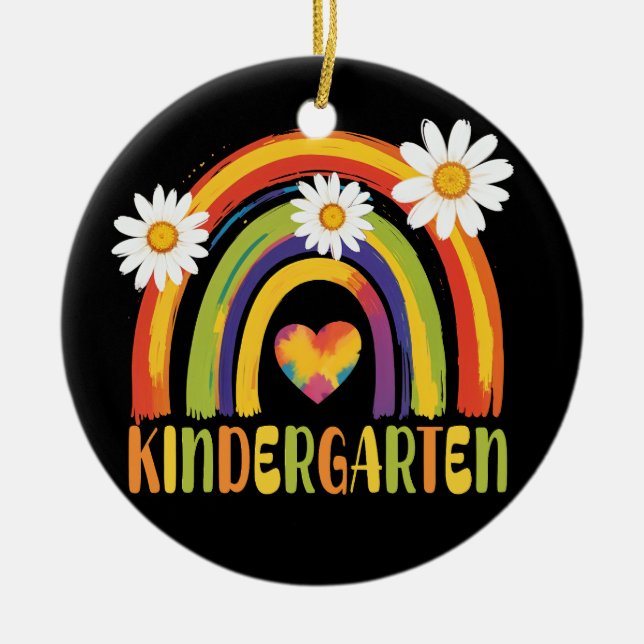 Kindergarten Rainbow Back to School Teachers Ceramic Ornament (Front)