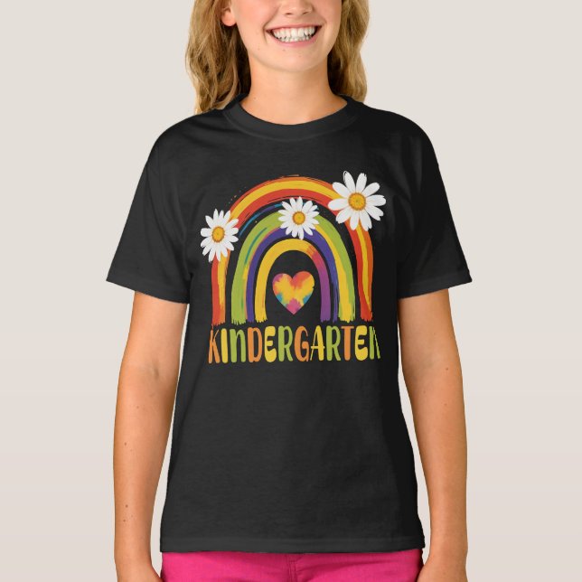 Kindergarten Rainbow Back to School Teachers T-Shirt (Front)