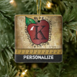 Kindergarten School Teachers Rock Ceramic Ornament<br><div class="desc">🥇AN ORIGINAL COPYRIGHT ART DESIGN by Donna Siegrist ONLY AVAILABLE ON ZAZZLE! A Vintage Styled Kindergarten School Teacher Christmas Ornament ready for you to personalise. ✔NOTE: ONLY CHANGE THE TEMPLATE AREAS NEEDED! 😀 If needed, you can remove some of the text and start fresh adding whatever text and font you...</div>