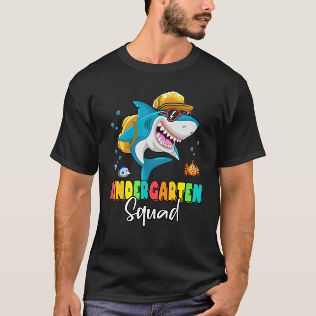 Kindergarten Squad Shark Backpack Back To School B T-Shirt (Front)