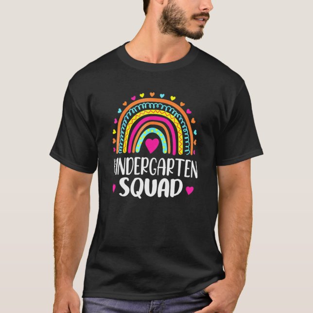 Kindergarten Squad Teacher Rainbow Back To School T-Shirt (Front)