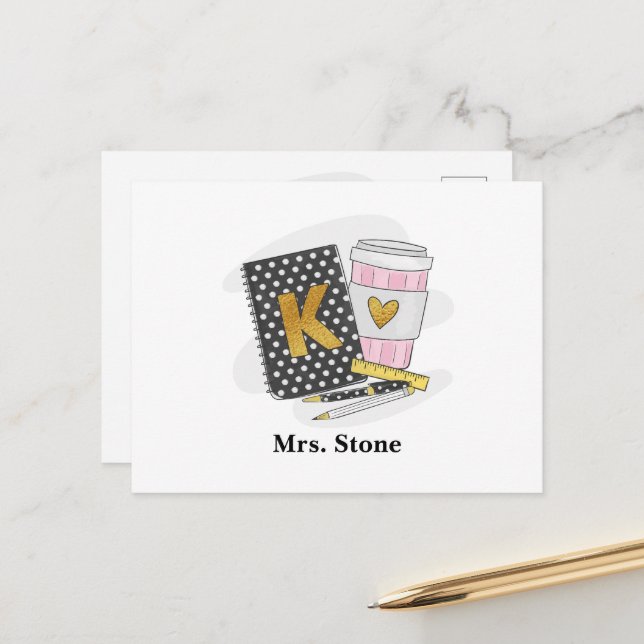 Kindergarten Teacher Black Notebook Coffee Custom  Postcard (Front/Back In Situ)