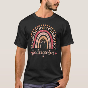 Kindergarten Teacher Boho Rainbow Leopard Back To T-Shirt