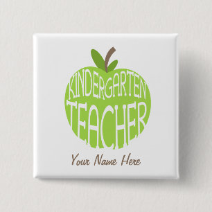 Kindergarten Teacher Button - Green Apple