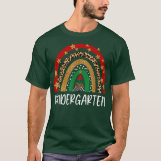 Kindergarten Teacher Christmas Funny Rainbow Leopa T-Shirt
