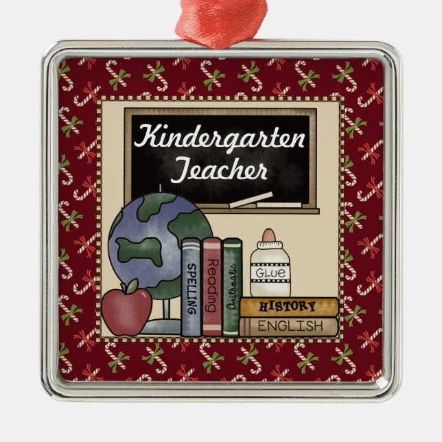 Kindergarten Teacher Christmas Keepsake Metal Ornament (Front)