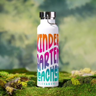 Kindergarten Teacher Colourful Ombre Text Water Bottle