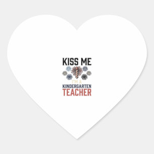 Kindergarten Teacher Fireworks Vintage Shirt Desig Heart Sticker