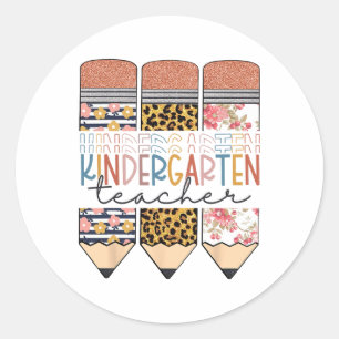 Kindergarten Teacher Fun Leopard Pencil Ck To Scho Classic Round Sticker