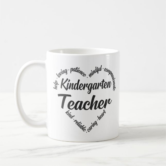Kindergarten Teacher Heart Word Cloud Coffee Mug (Left)