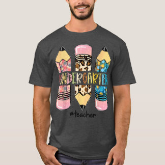Kindergarten Teacher Leopard Pencil Kinder Teacher T-Shirt