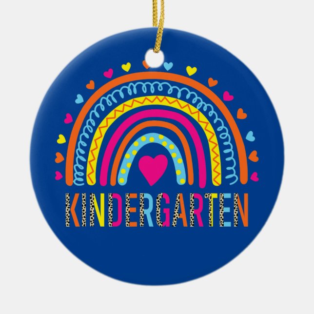 Kindergarten Teacher Leopard Rainbow Back To Ceramic Ornament (Front)