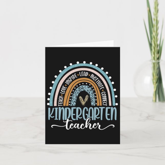 Kindergarten Teacher Leopard Rainbow First Day Of  Card (Front)