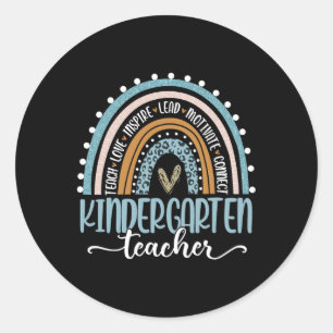 Kindergarten Teacher Leopard Rainbow First Day Of  Classic Round Sticker