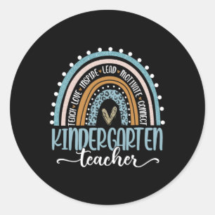 Kindergarten Teacher Leopard Rainbow First Day Of Classic Round Sticker