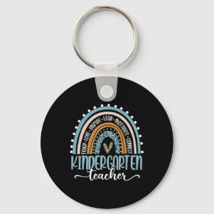Kindergarten Teacher Leopard Rainbow First Day Of  Key Ring