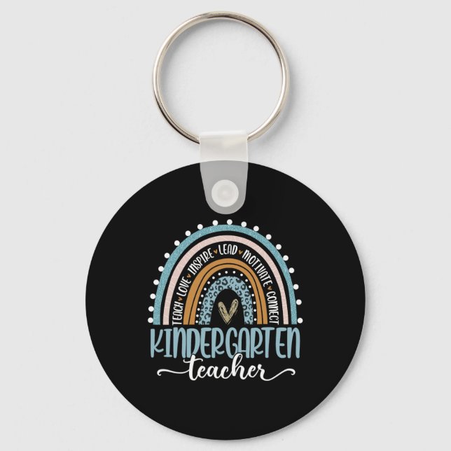 Kindergarten Teacher Leopard Rainbow First Day Of  Key Ring (Front)