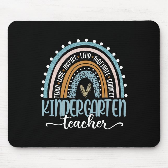 Kindergarten Teacher Leopard Rainbow First Day Of  Mouse Pad (Front)