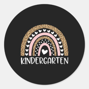 Kindergarten Teacher Leopard Rainbow Teacher Back  Classic Round Sticker