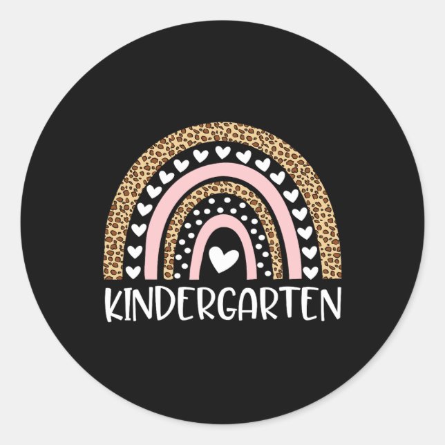 Kindergarten Teacher Leopard Rainbow Teacher Back  Classic Round Sticker (Front)