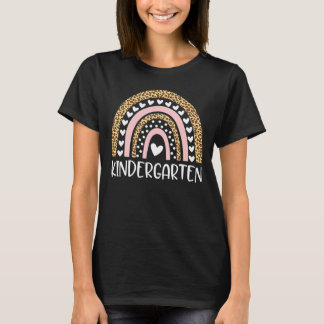 Kindergarten Teacher Leopard Rainbow Teacher Back  T-Shirt