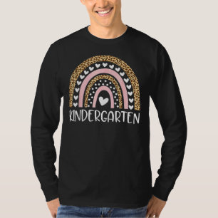 Kindergarten Teacher Leopard Rainbow Teacher Back T-Shirt