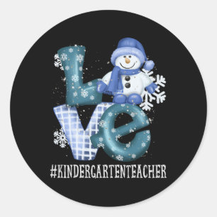 Kindergarten Teacher Love Snowman Winter Season Ch Classic Round Sticker