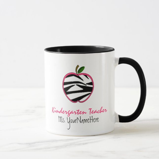 Kindergarten Teacher Mug - Zebra Print Apple (Right)