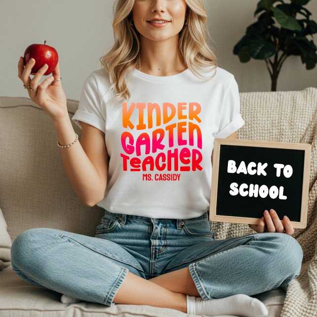 Kindergarten Teacher Orange Red Ombre T-Shirt (Creator Uploaded)