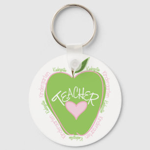 Kindergarten Teacher Pink and Green Apple Key Ring