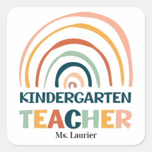 Kindergarten teacher Retro boho rainbow Square Sticker