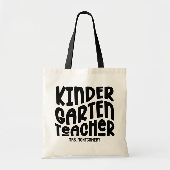 Kindergarten Teacher | Simple Black Text Design Tote Bag (Front)
