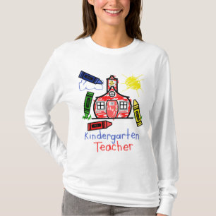Kindergarten Teacher T Shirt- Schoolhouse & Crayon T-Shirt