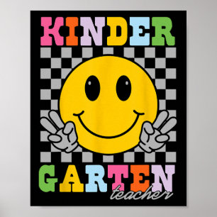 Kindergarten Teacher Team Hippie Smile Face Back T Poster