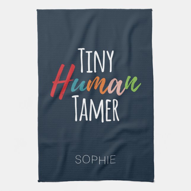 Kindergarten Teacher Tiny Human Tamer Personalised Tea Towel (Vertical)