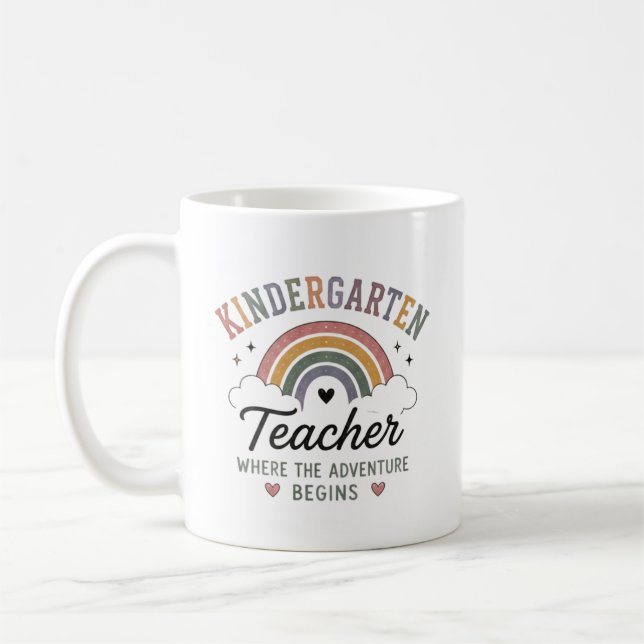 Kindergarten Teacher Where Adventure Begins Gift Coffee Mug (Left)
