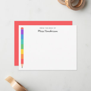 Kindergarten Teacher's Rainbow Pencil Custom Card