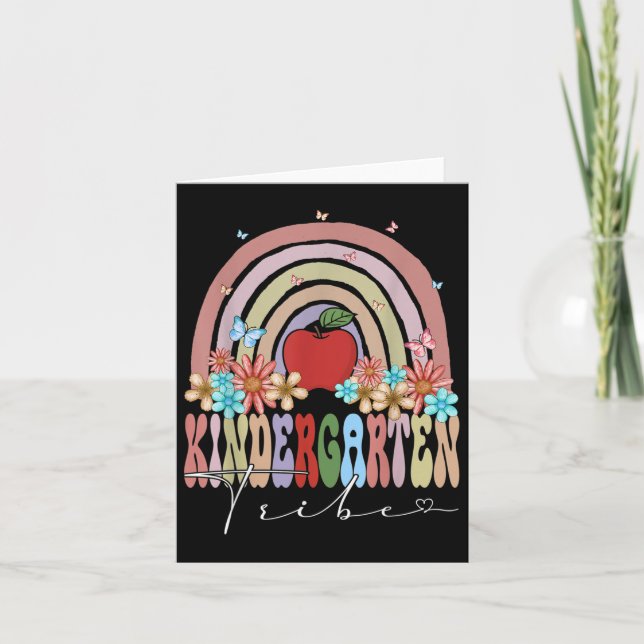 Kindergarten Tribe Back To School Rainbow Groovy F Card (Front)