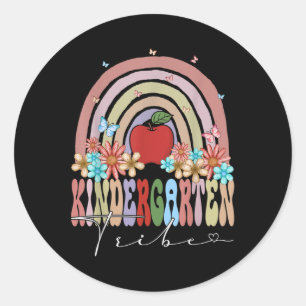 Kindergarten Tribe Back To School Rainbow Groovy F Classic Round Sticker