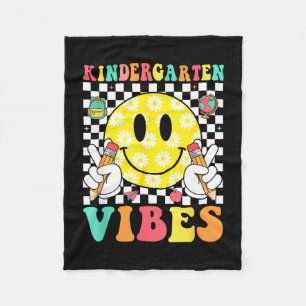 Kindergarten vibes retro smile teacher kids back fleece blanket