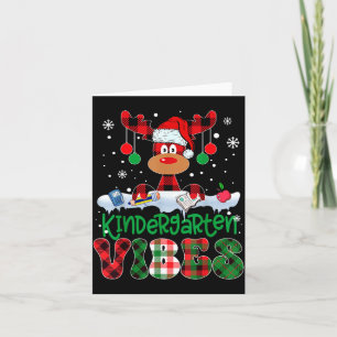 Kindergarten Vibes Teacher Buffalo Plaid Reindeer Card