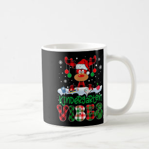Kindergarten Vibes Teacher Buffalo Plaid Reindeer  Coffee Mug