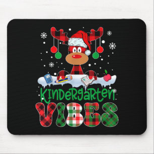 Kindergarten Vibes Teacher Buffalo Plaid Reindeer Mouse Pad