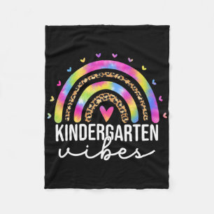 Kindergarten Vibes Tie Dye Leopard Rainbow Teacher Fleece Blanket